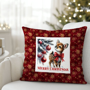 Stylish Baby Fawn Cozy Winter Kids Room Decor Xmas Throw Pillow