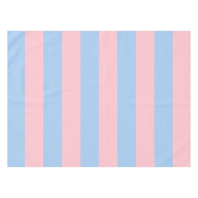 Stylish Baby Pink and Blue Striped Cute Fabric Tablecloth (Front (Horizontal))