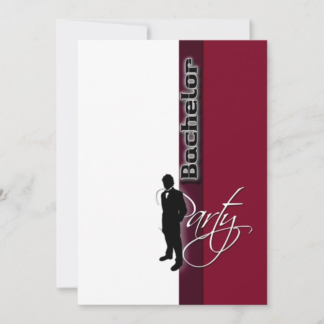 Stylish "bachelor party" formal burgundy invitation (Front)