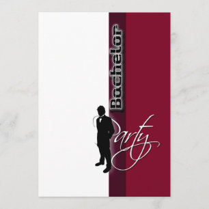 Stylish "bachelor party" formal burgundy invitation