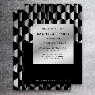 Stylish Bachelor Party Modern Faux Silver Foil Invitation