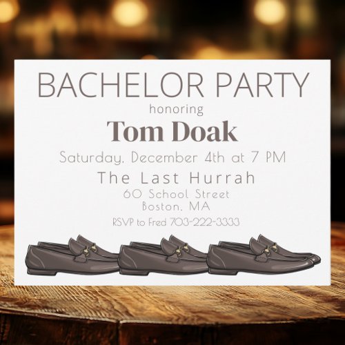 Stylish Bachelor Party Three Pairs of Men's Shoes Invitation