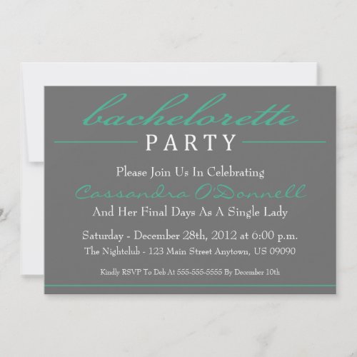 Stylish Bachelorette Party Invitations Dark Green