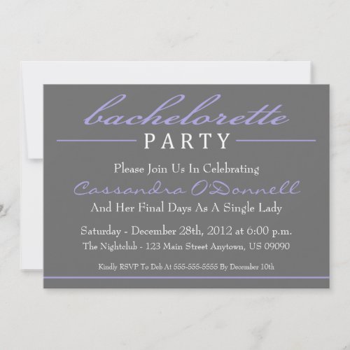 Stylish Bachelorette Party Invitations (Purple)