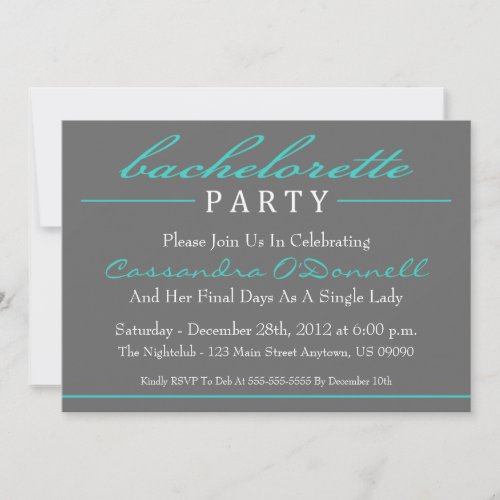 Stylish Bachelorette Party Invitations (Teal)