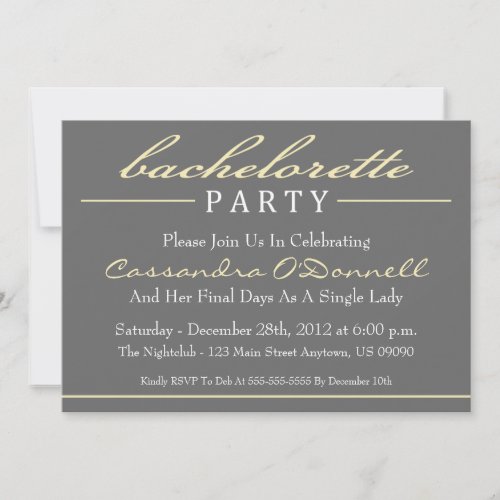 Stylish Bachelorette Party Invitations (Yellow)
