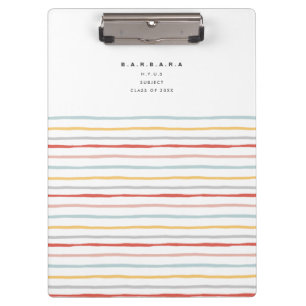Stylish Back to School Colorful Stripes Monogram Clipboard