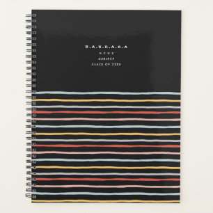 Stylish Back to School Colorful Stripes Monogram Planner