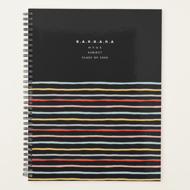 Stylish Back to School Colorful Stripes Monogram Planner (Front)