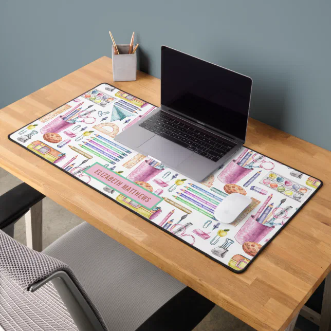 Stylish back to school supplies Pattern Name White Desk Mat | Zazzle