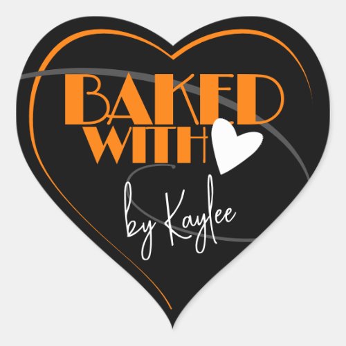 Stylish Baked with Love Baking Signature Name  Heart Sticker
