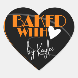 Stylish Baked with Love Baking Signature Name Heart Sticker