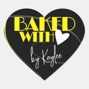 Stylish Baked with Love Baking Signature Name Heart Sticker