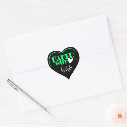 Stylish Baked with Love Baking Signature Name  Heart Sticker