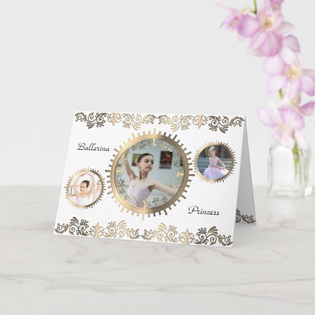 Stylish Ballerina Personalised Photo Collage Card (Orchid)