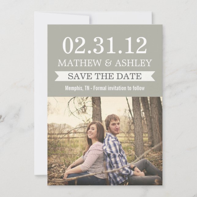 Stylish Banner Gravel Gray Save The Date Invites (Front)
