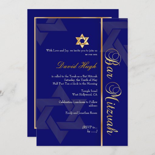 Stylish Bar Mitzvah/dark blue/gold Invitation | Zazzle