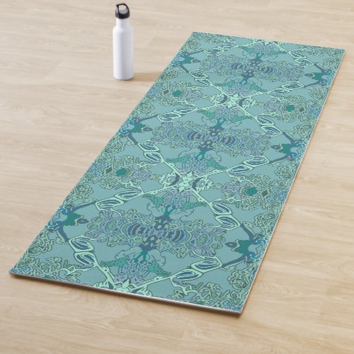 Stylish Baroque Pattern in Blue and Green Yoga Mat