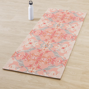 Stylish Baroque Pattern in Pink Red Off-White Yoga Mat