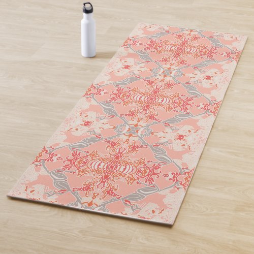 Stylish Baroque Pattern in Pink Red Off_White Yoga Mat