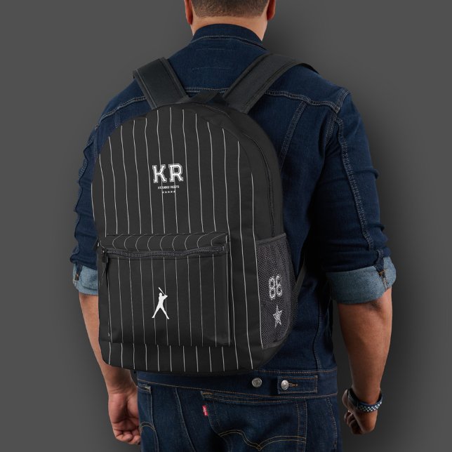 Stylish Baseball Black White Stripes Sporty  Printed Backpack (Stylish Baseball Black White Stripes Sporty Printed Backpack
)