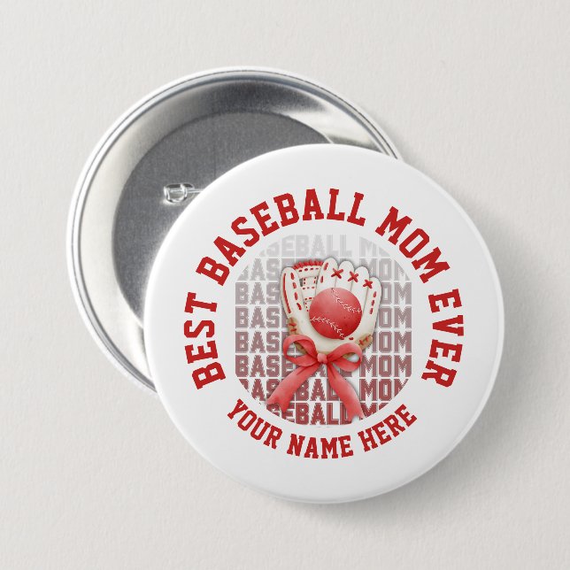 Stylish BASEBALL MOM Custom Name Button (Front & Back)