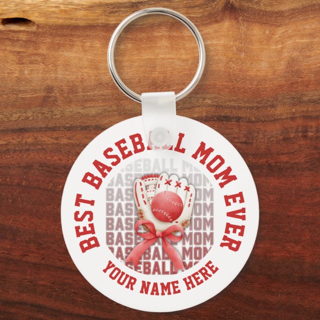 Stylish BASEBALL MOM Custom Name Keychain (Front)