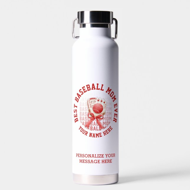 Stylish BASEBALL MOM Custom Name Mother's Day Water Bottle (Front)