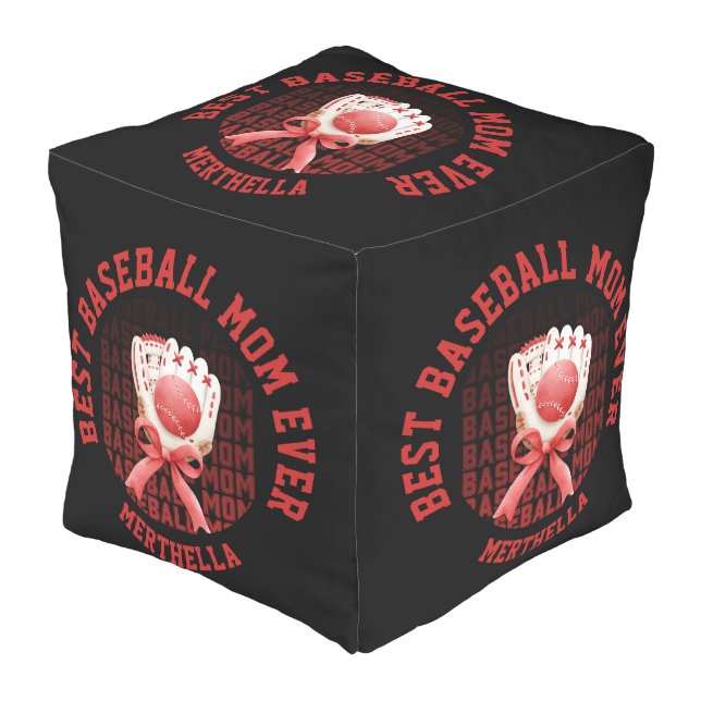 Stylish BASEBALL MOM Custom Name Outdoor Pouf (Angled Front)