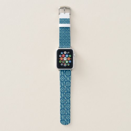 Stylish Batik Floral Drawing Pattern in Teal Blue Apple Watch Band