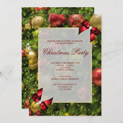 Stylish Baubles  Bows Christmas Party Invitation