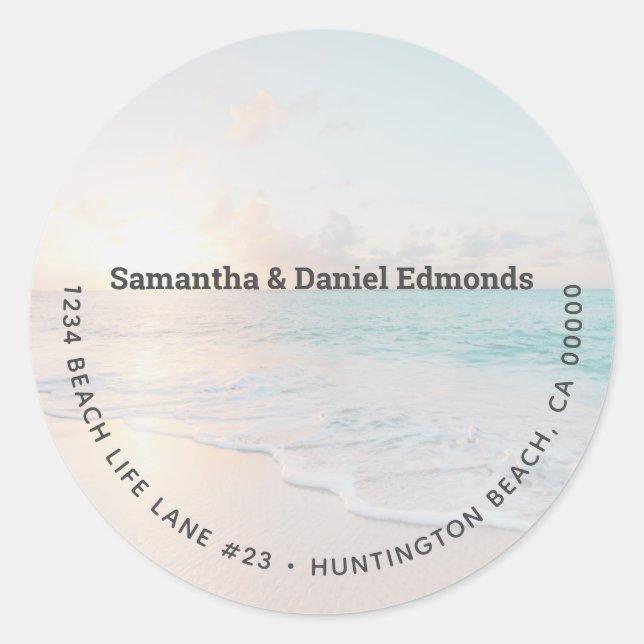 Stylish Beach  Round Return Address Label (Front)