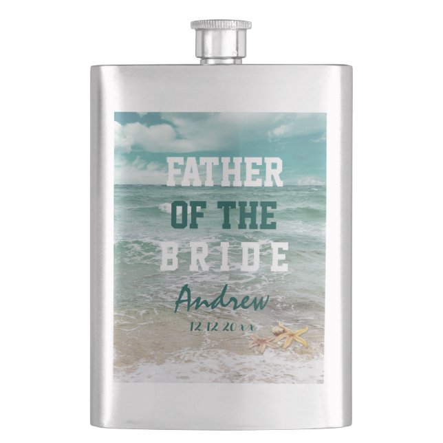 Stylish Beach Starfish FATHER OF THE BRIDE Hip Flask (Front)