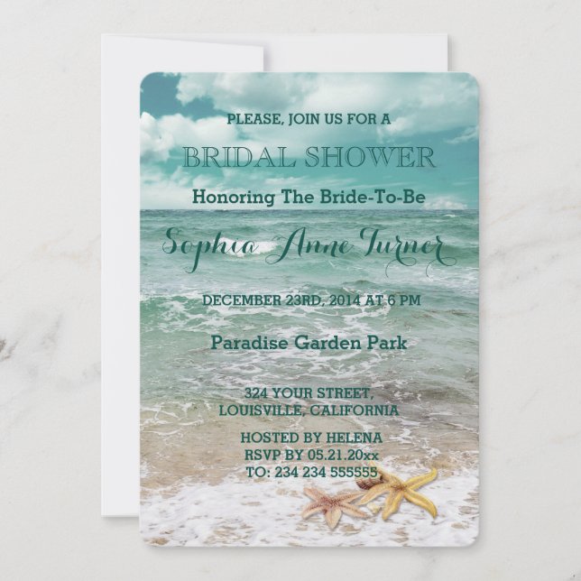 Stylish Beach Starfish Wedding BRIDAL SHOWER Invitation (Front)