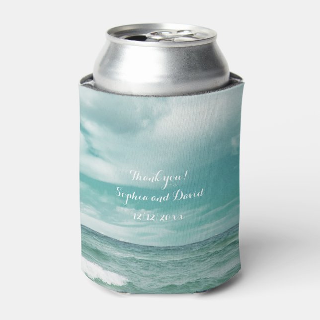 Stylish Beach Starfish Wedding Custom Can Cooler (Can Front)