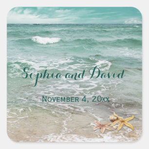 Stylish Beach Starfish Wedding Custom Square Sticker