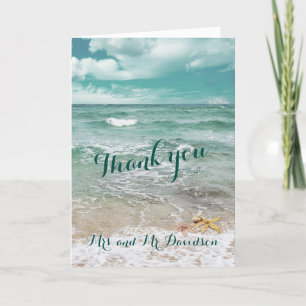 Stylish Beach Starfish Wedding THANK YOU Card