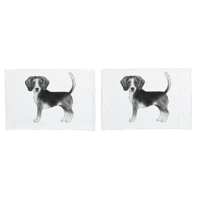 Stylish Beagle Dog Illustration In Black And White Pillow Case (Front-Set)