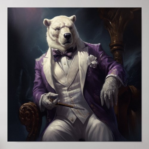 Stylish Bear Poster _ Designer White and Purple Pi