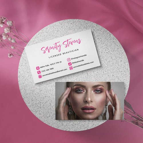 Stylish Beautician Hot Pink Social Media Photo Business Card