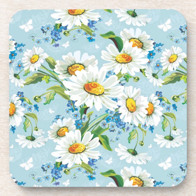 Stylish beautiful bright floral pattern 2 drink coaster (Front)