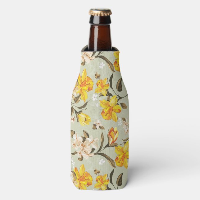 Stylish beautiful bright floral pattern bottle cooler (Bottle Front)