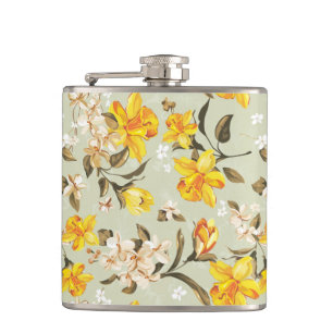 Stylish beautiful bright floral pattern hip flask