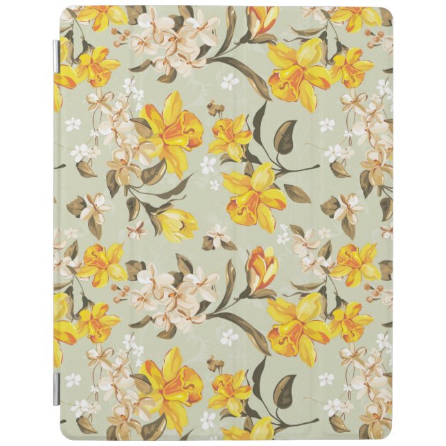 Stylish beautiful bright floral pattern iPad smart cover (Front)