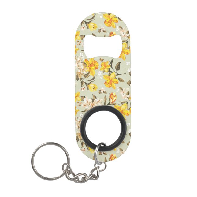 Stylish beautiful bright floral pattern keychain bottle opener (Front)