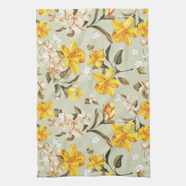 Stylish beautiful bright floral pattern kitchen towel (Vertical)