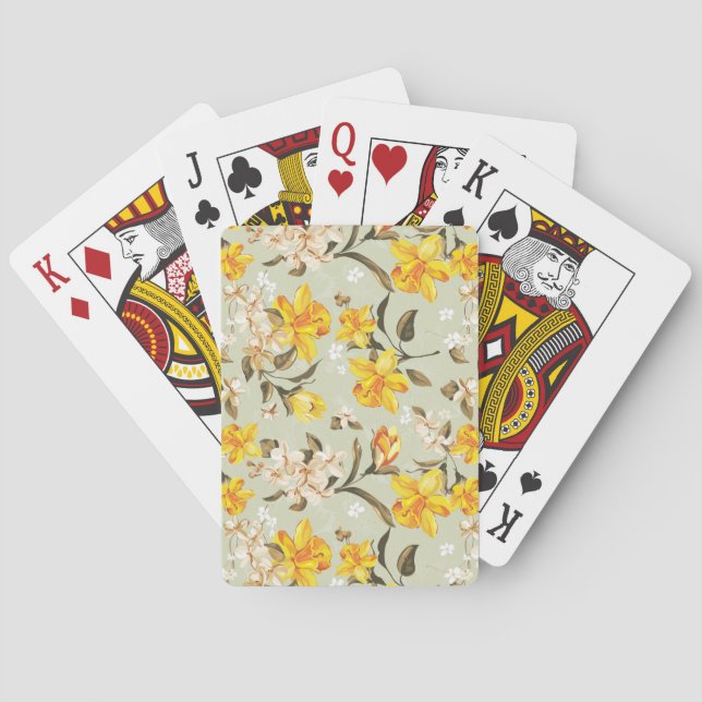 Stylish beautiful bright floral pattern poker cards (Back)