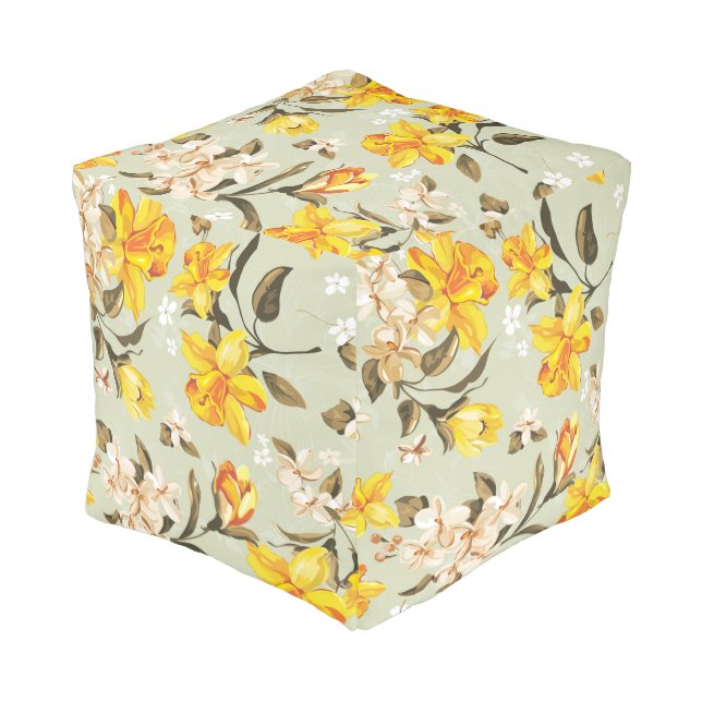 Stylish beautiful bright floral pattern pouf (Angled Front)