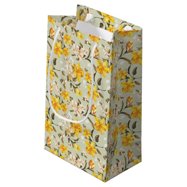 Stylish beautiful bright floral pattern small gift bag (Back Angled)