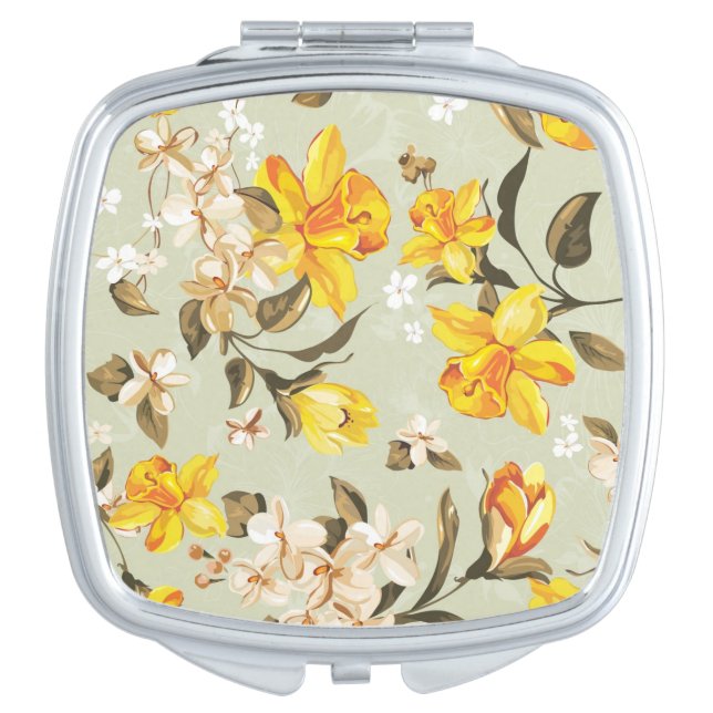 Stylish beautiful bright floral pattern vanity mirror (Front)